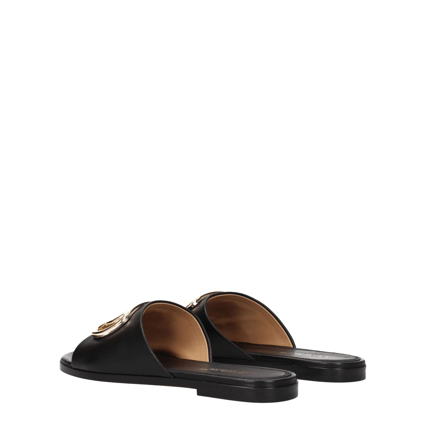 Black Leather Slippers Sandals