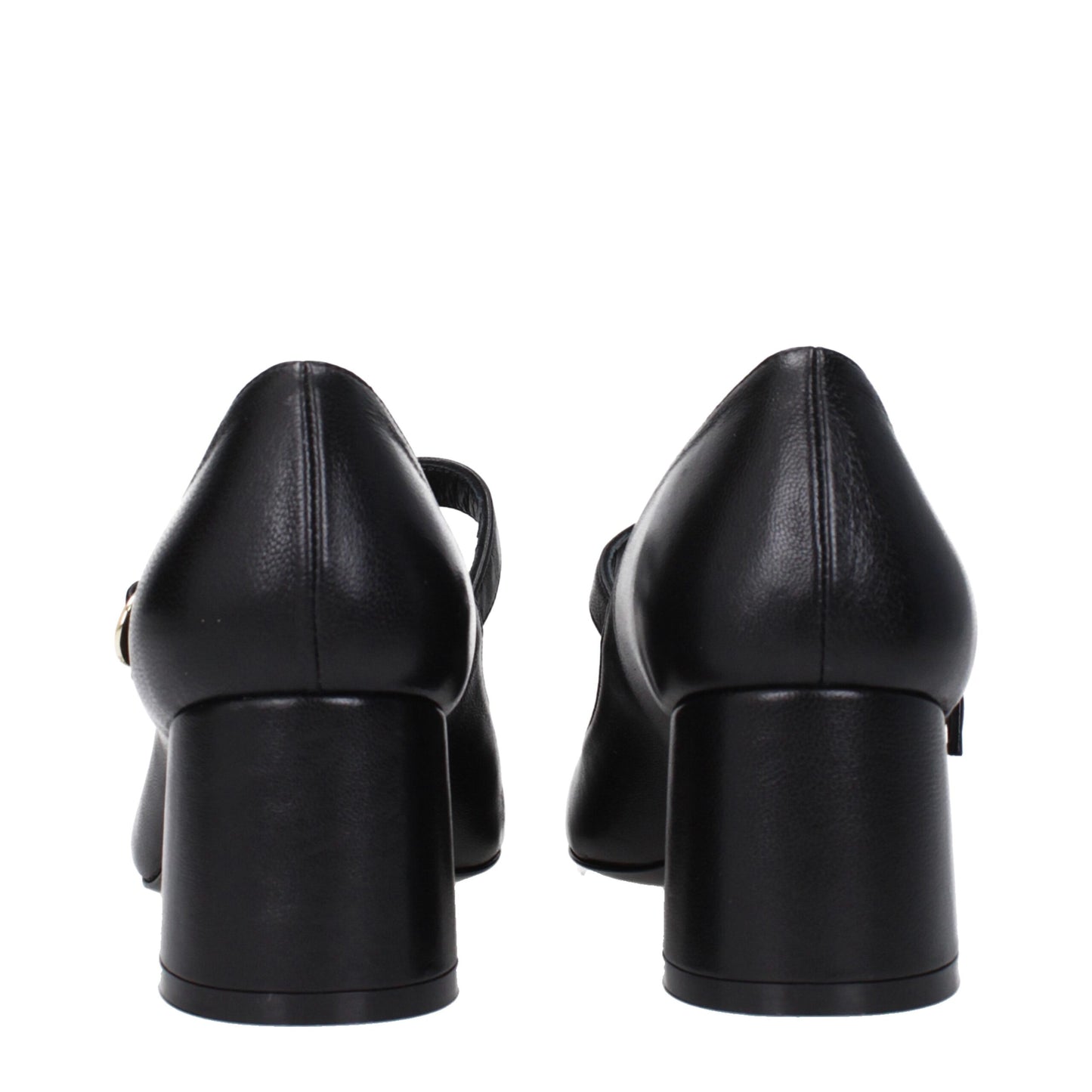 Black Leather Mid Heel Pumps