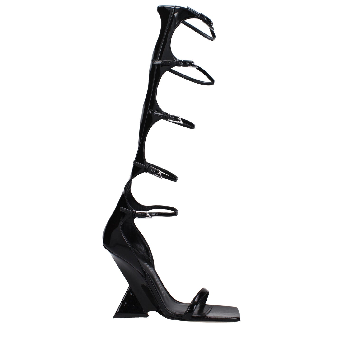 Black Leather Stiletto Heels Sandals