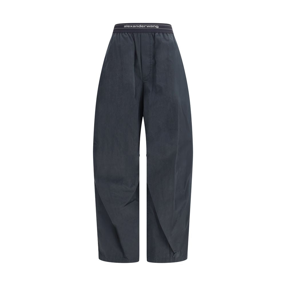 Trousers with elastic waistband and contrasting jacquard logo