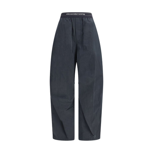 Trousers with elastic waistband and contrasting jacquard logo