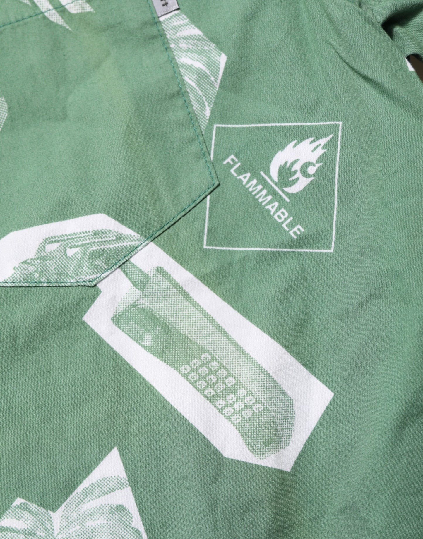 Green Printed Cotton Collared Short Sleeves Polo Shirt