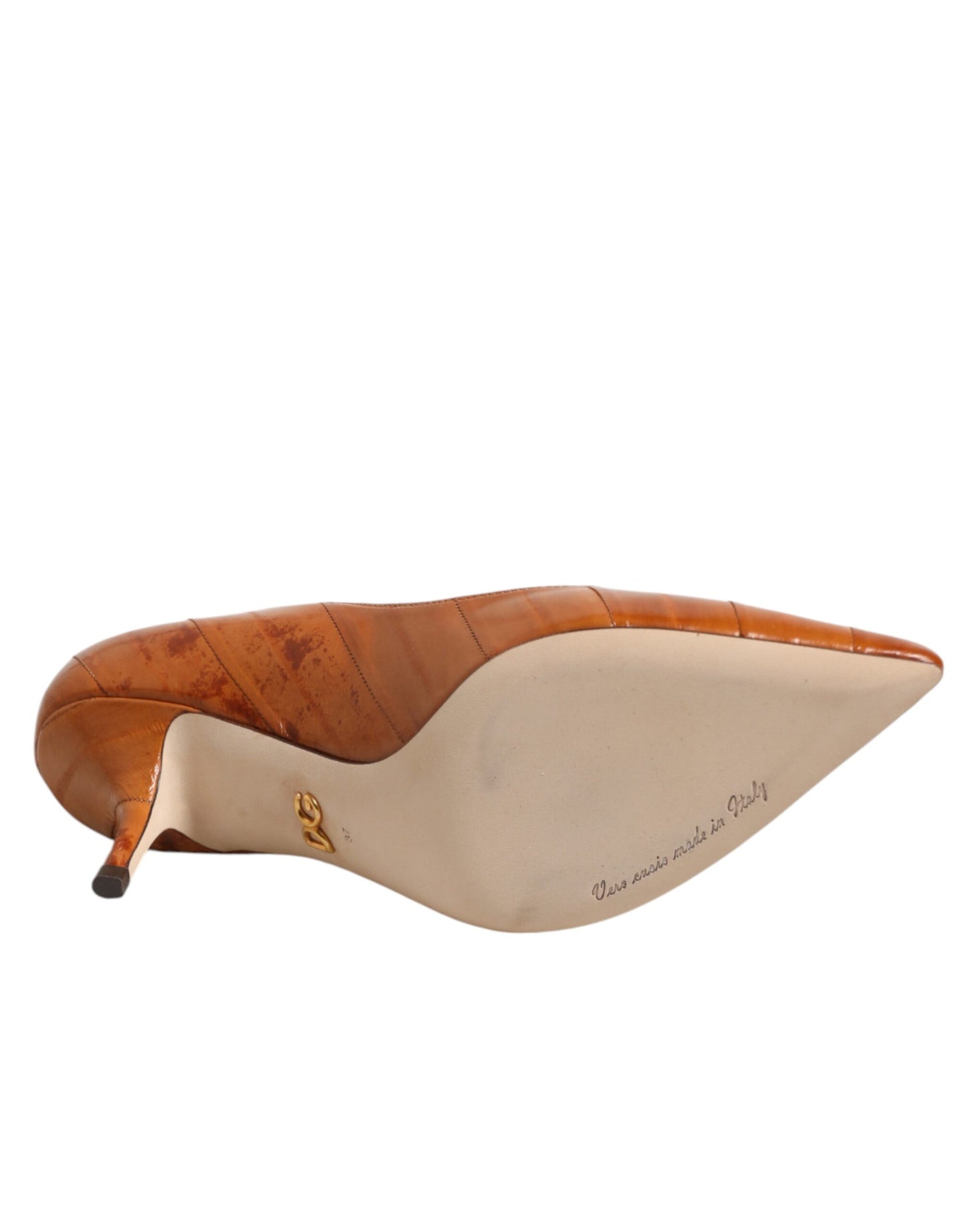 Brown Leather Kitten Heels Pumps Shoes