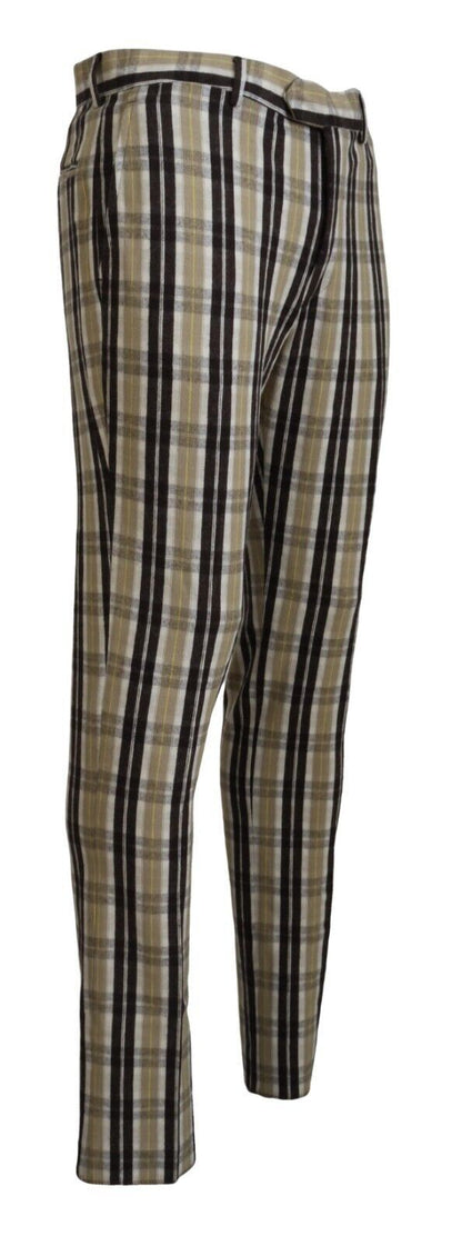Multicolor Checkered Cotton Straight Fit Men Pants