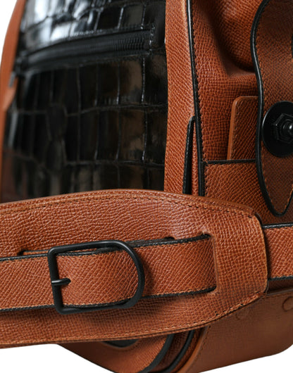 Black Brown Exotic Skin Leather Vertical Crossbody Purse Bag