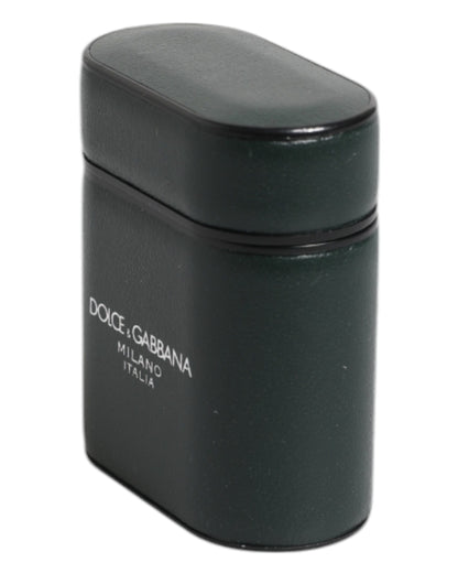 Green Calfskin Leather Logo Print Flip Holder Airpods Case