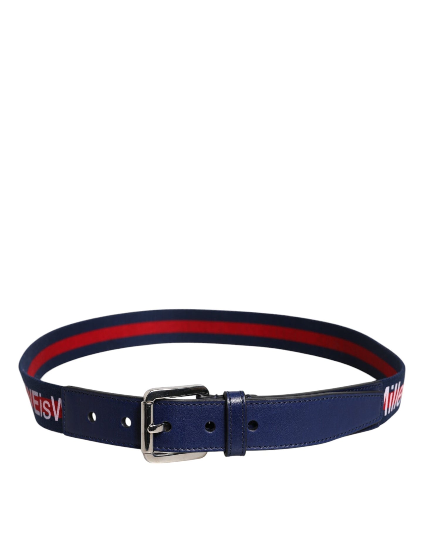 Blue Cotton Leather Printed Metal Buckle Belt
