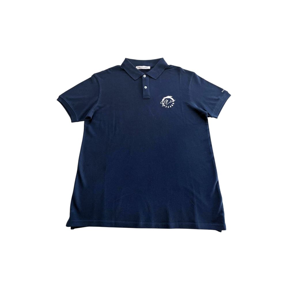 Blue Cotton Men Polo Shirt