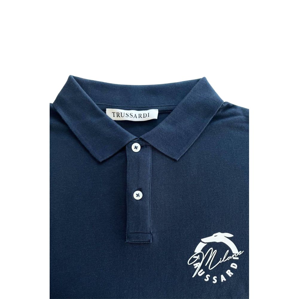 Blue Cotton Men Polo Shirt