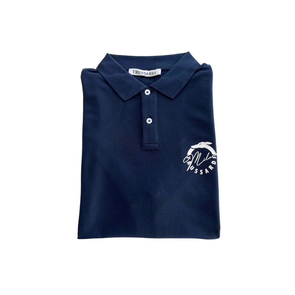 Blue Cotton Men Polo Shirt