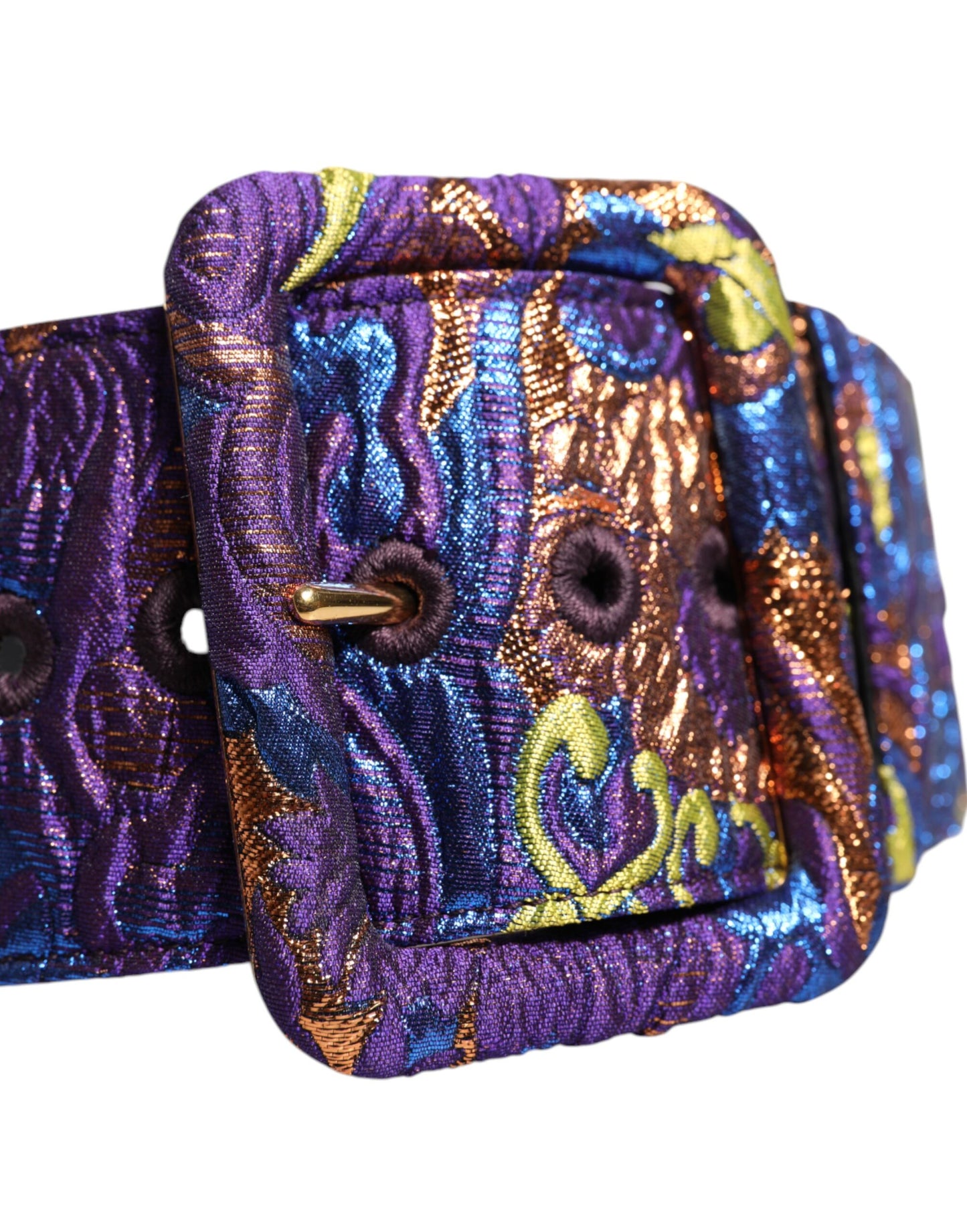 Multicolor Floral Jacquard Lurex Wide Waist Buckle Belt
