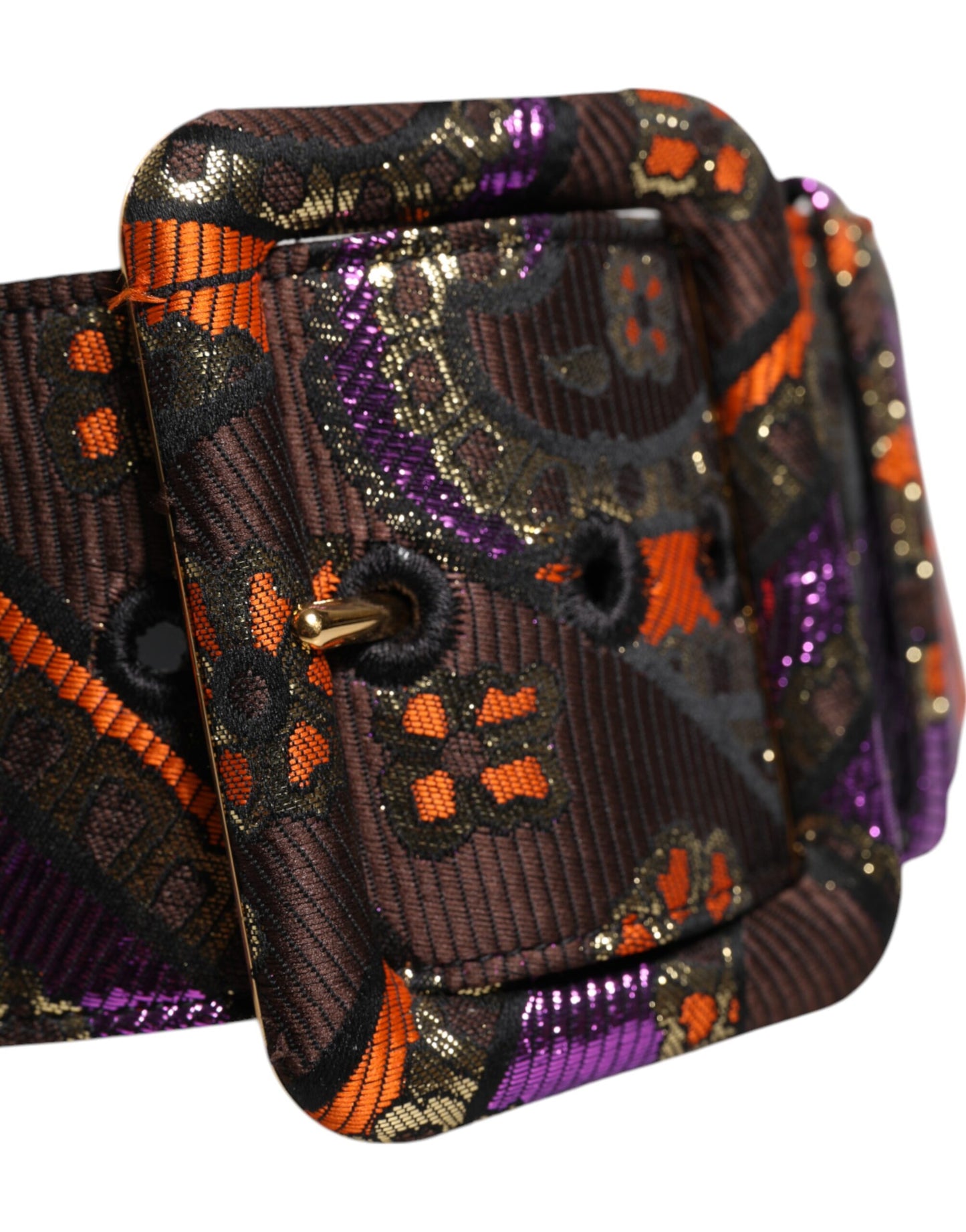 Multicolor Floral Jacquard Lurex Wide Waist Buckle Belt