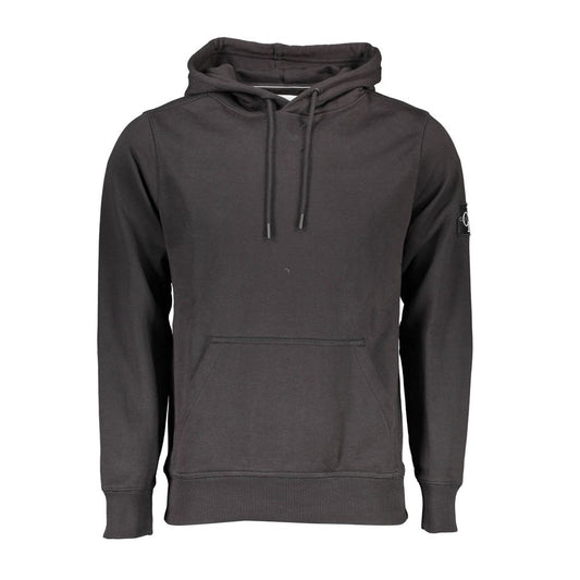 Black Cotton Men Sweater with Central Pocket and Hood