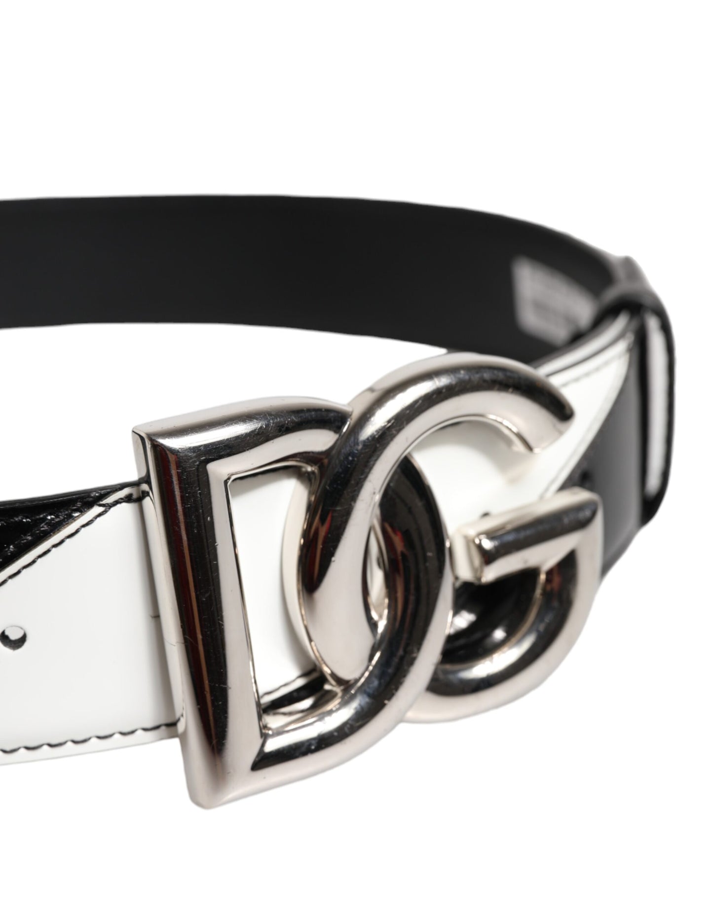 Black White Leather DG Metal Buckle Belt