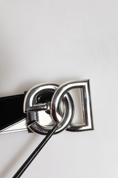 Black White Leather DG Metal Buckle Belt
