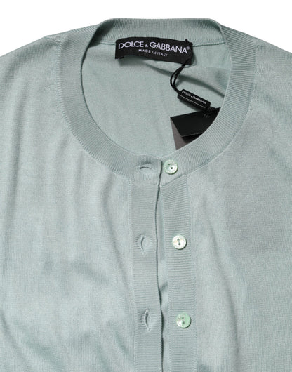 Light Green Silk Button Down Cardigan Sweater