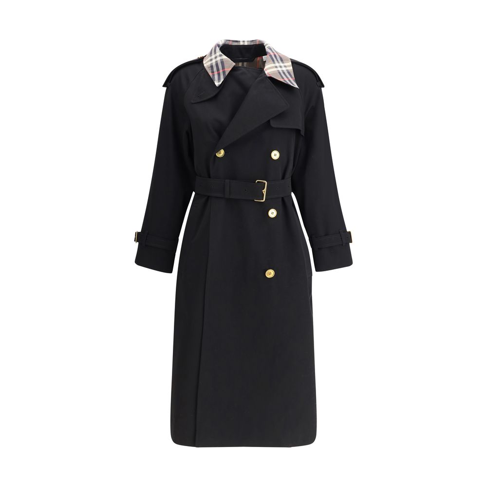 Castleford long Trench Coat with Check collar