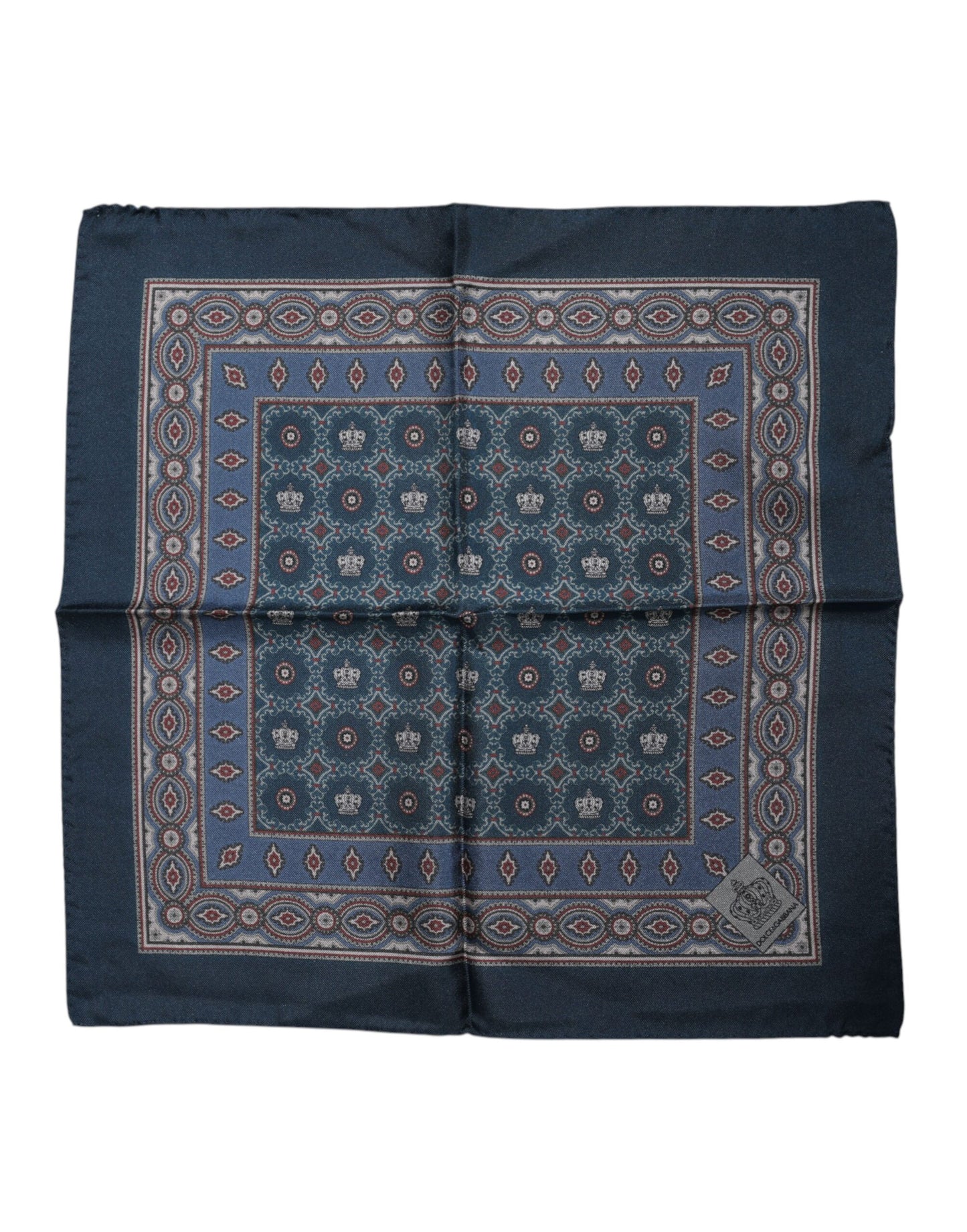 Blue Printed Silk Square Men Foulard Scarf