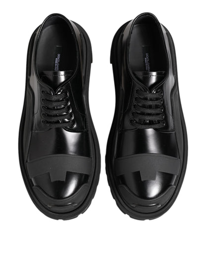 Black Patent Leather Trekking Derby Shoes