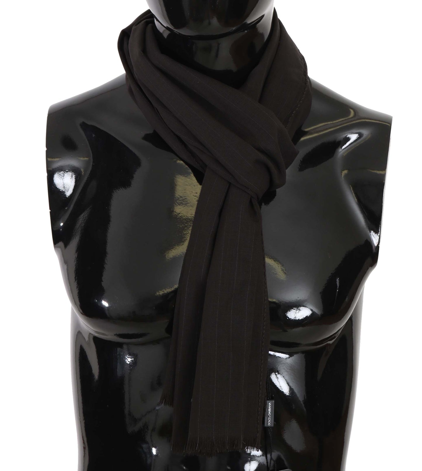 Dark Gray Virgin Wool Striped Pattern Wrap Scarf