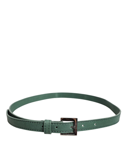 Dark Green Leather Silver Metal Buckle Belt