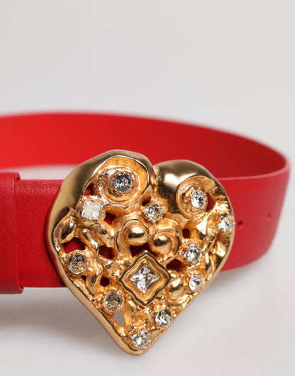 Red Calf Leather Embellished Metal Buckle Belt
