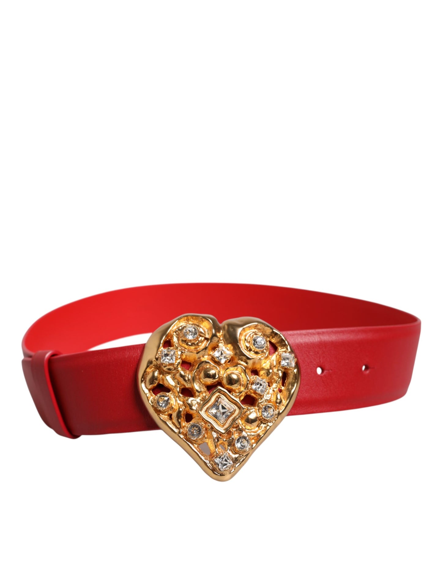 Red Calf Leather Embellished Metal Buckle Belt