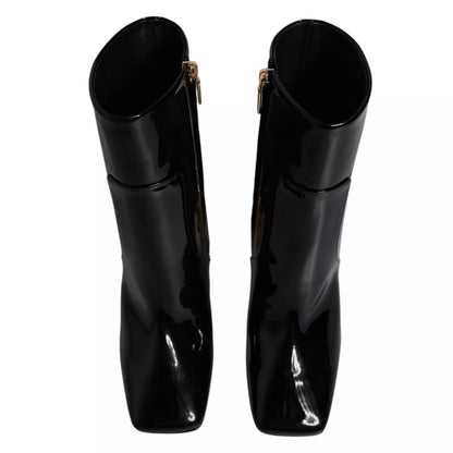 Black Jackie Leather Mid Calf Boots Shoes