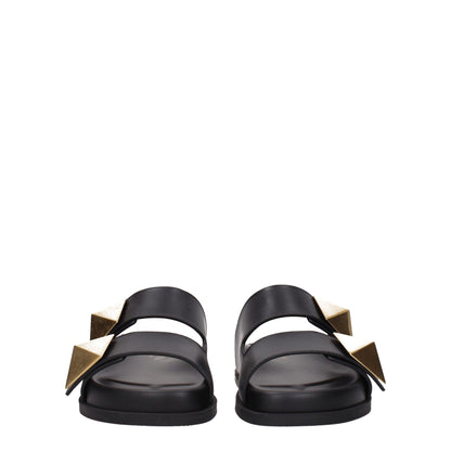 Black Leather Slippers Sandals