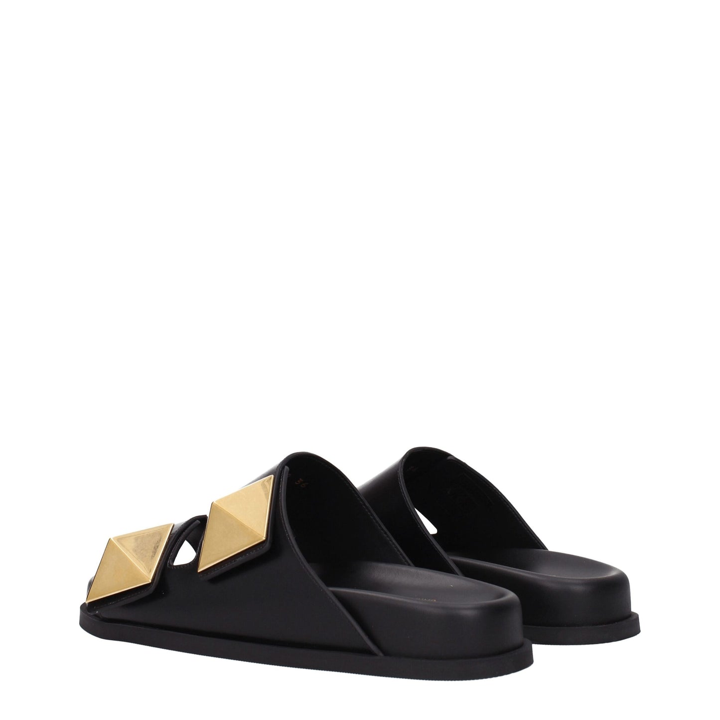 Black Leather Slippers Sandals