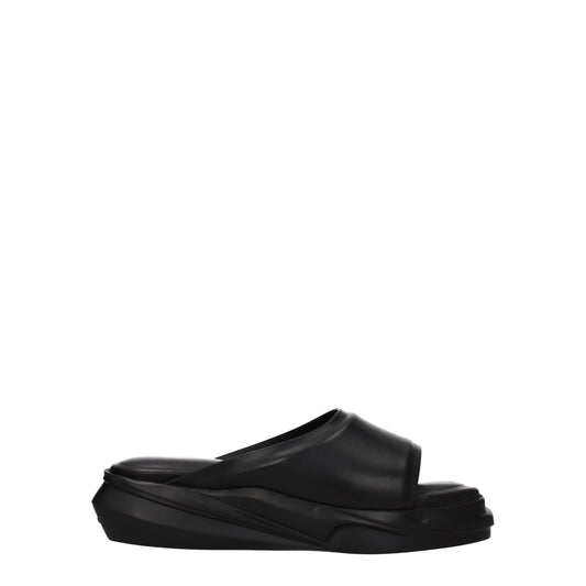 Black Leather Slippers Sandals