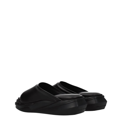Black Leather Slippers Sandals