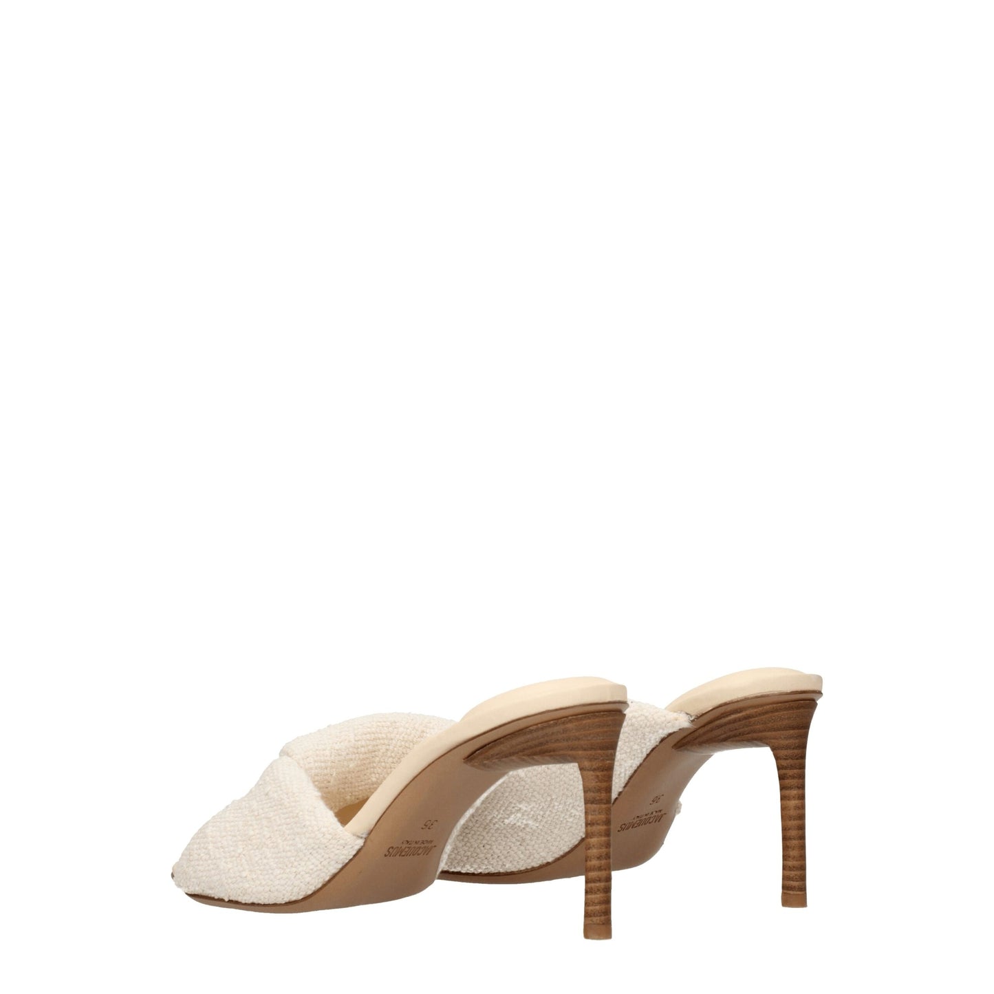 Beige Fabric Stiletto Heels Sandals
