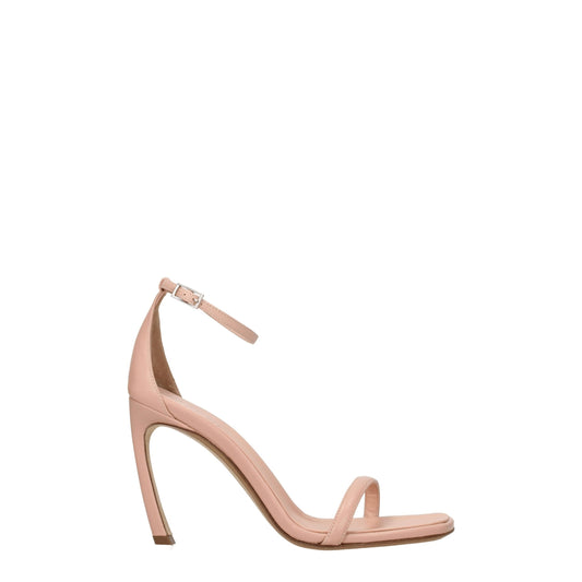 Pink Leather Stiletto Heels Sandals
