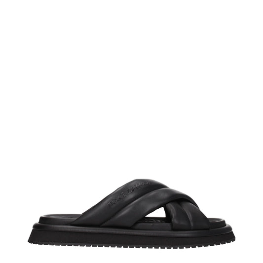 Black Leather Slippers Sandals