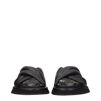 Black Leather Slippers Sandals