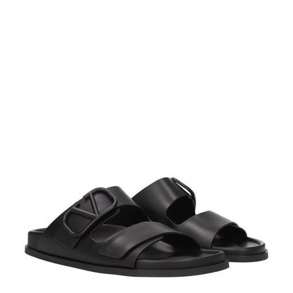 Black Leather Slippers Sandals