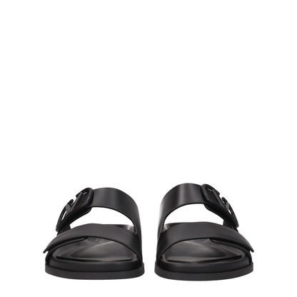 Black Leather Slippers Sandals