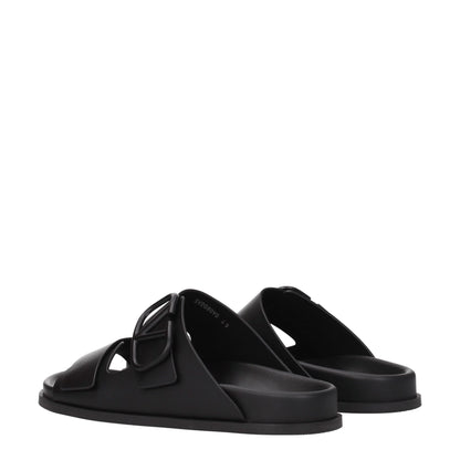 Black Leather Slippers Sandals