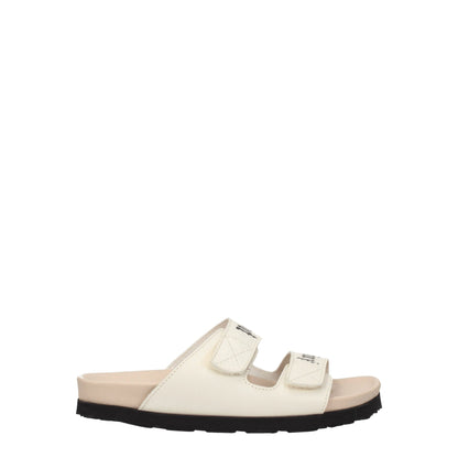 Beige Leather Flat Sandals
