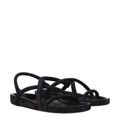 Black Leather Flat Sandals