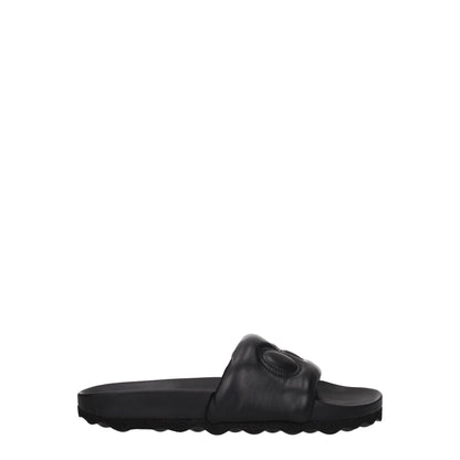 Black Leather Slippers Sandals