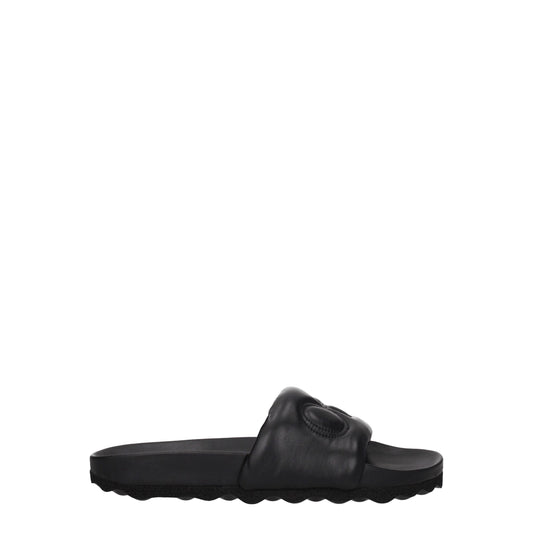 Black Leather Slippers Sandals