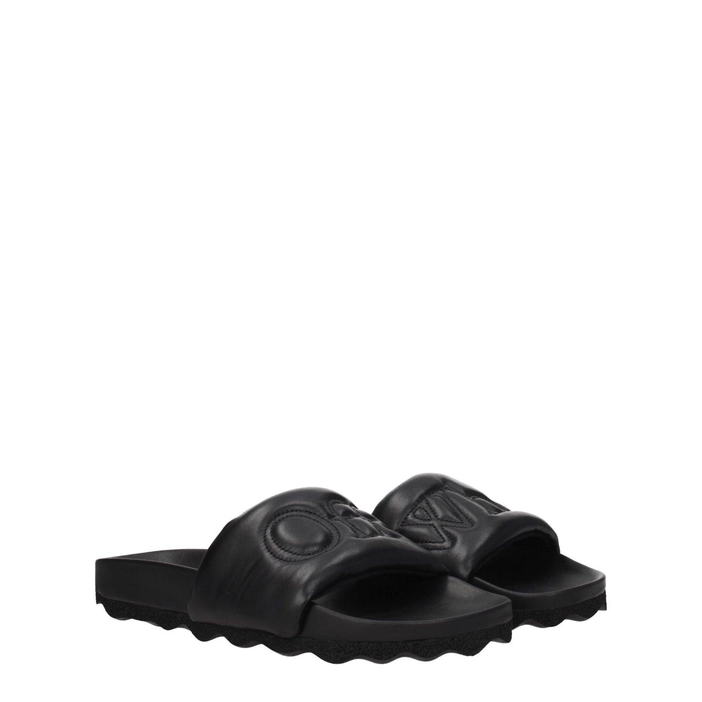 Black Leather Slippers Sandals
