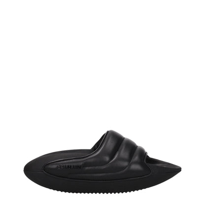 Black Leather Slippers Sandals