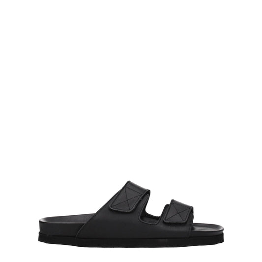 Black Leather Slippers Sandals