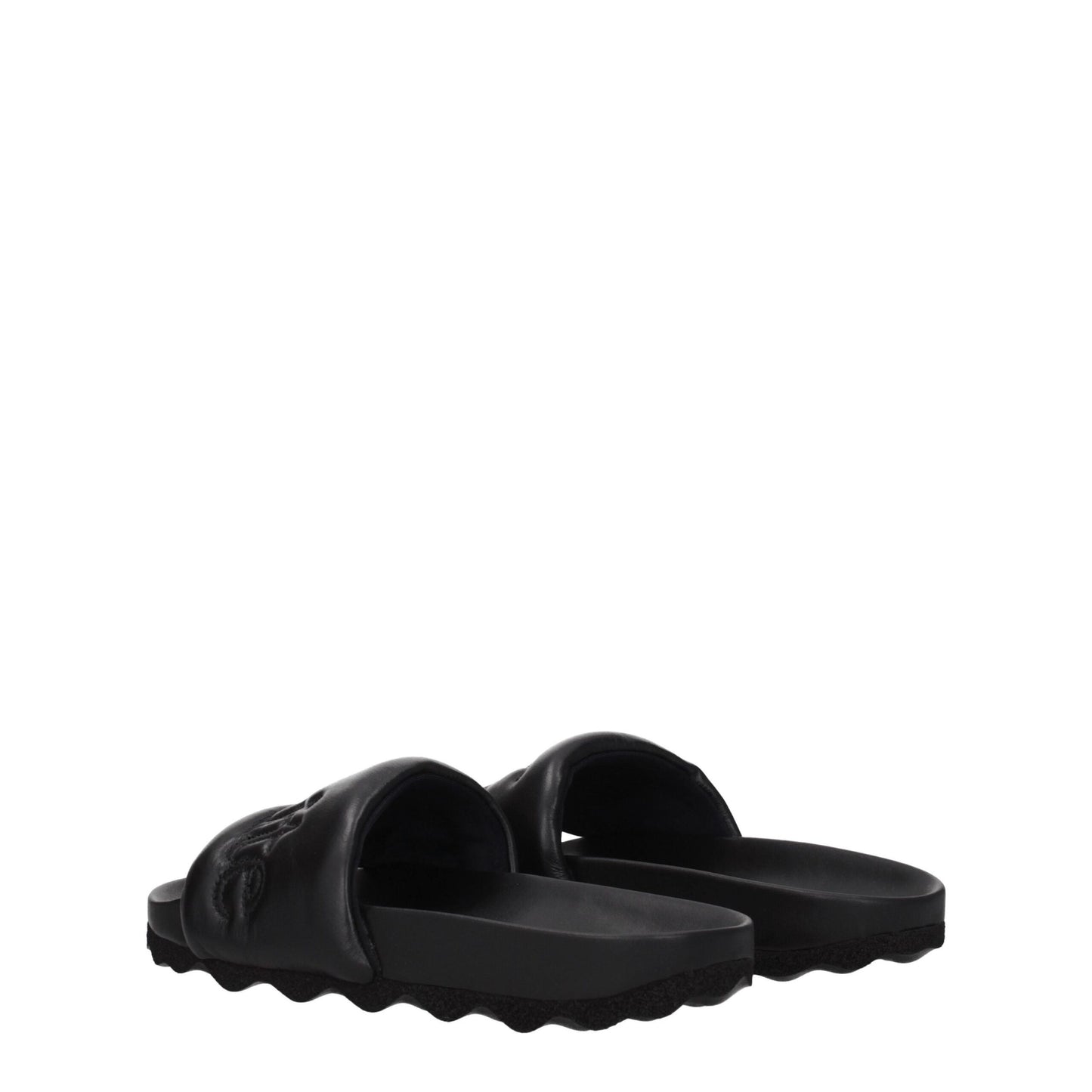 Black Leather Slippers Sandals