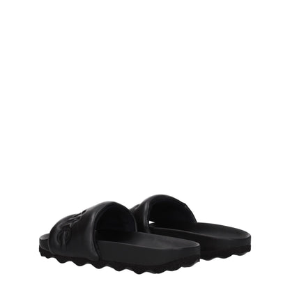 Black Leather Slippers Sandals