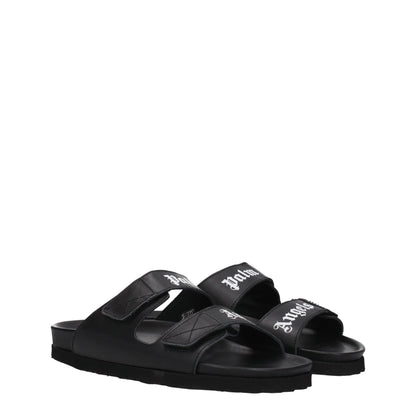 Black Leather Slippers Sandals