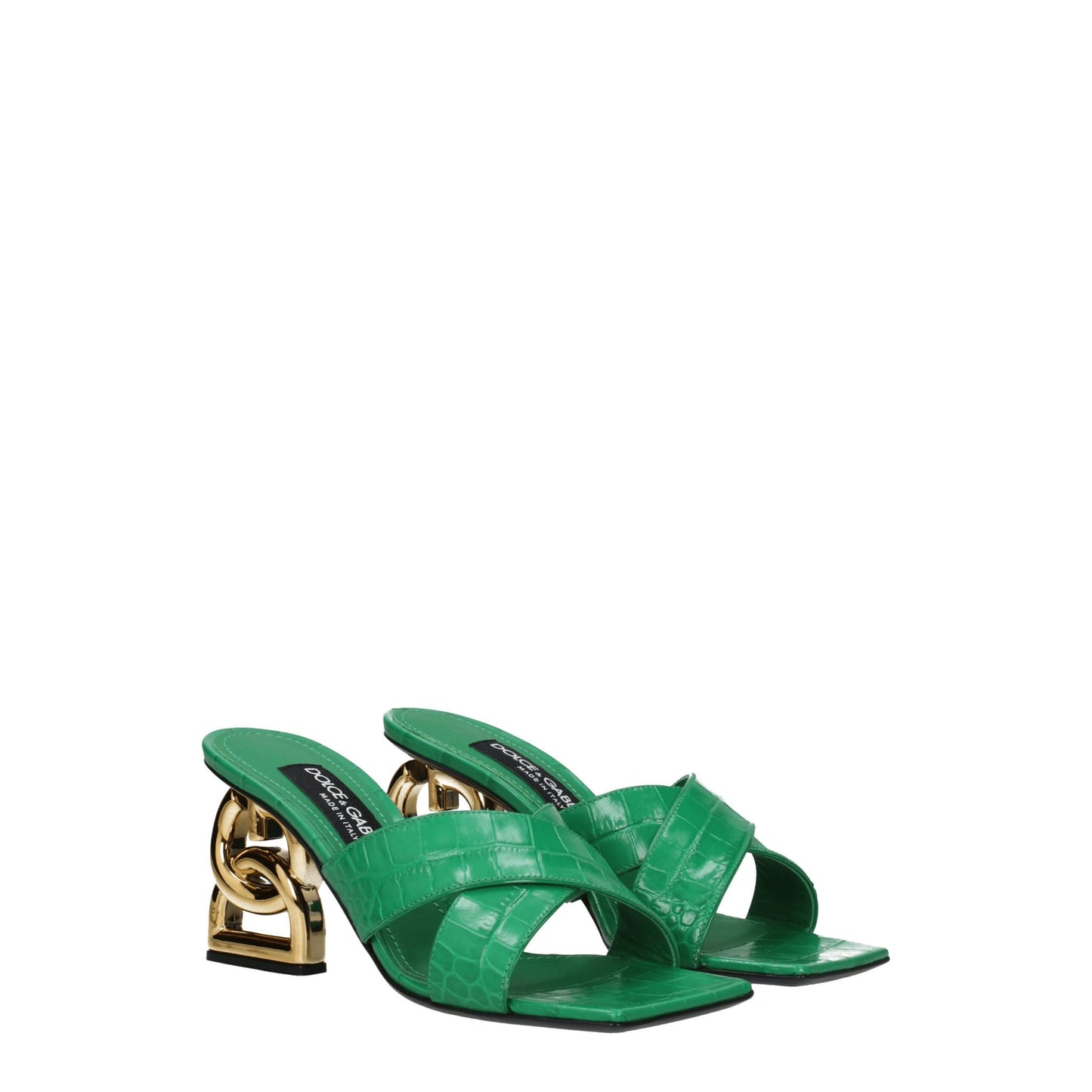 Green Leather Flat Sandals